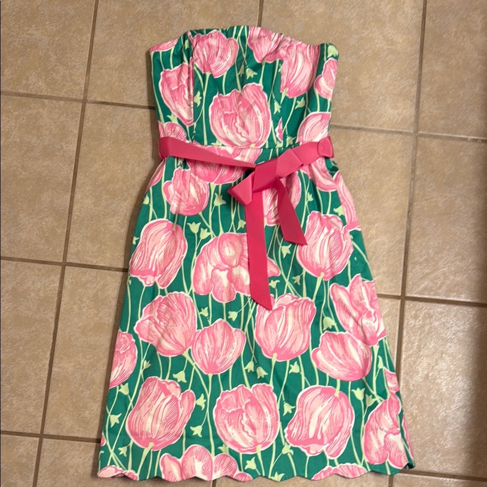 Lilly Pulitzer Floral Strapless Dress - Pink and Green